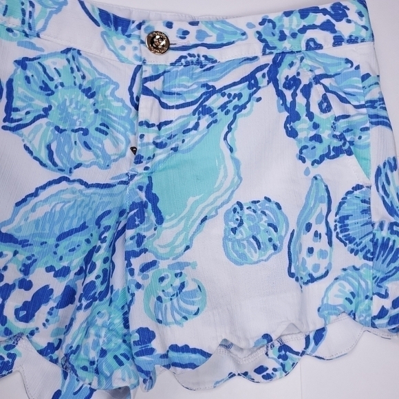 Lilly Pulitzer The Buttercup Blue White Scallop Floral Cotton Shorts Siz… - Picture 10 of 16